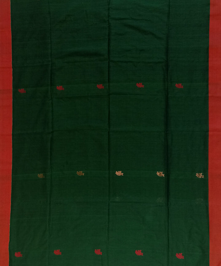 Dark green red linen cotton handloom bengal saree
