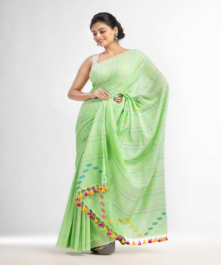 Light green handwoven bengal cotton saree