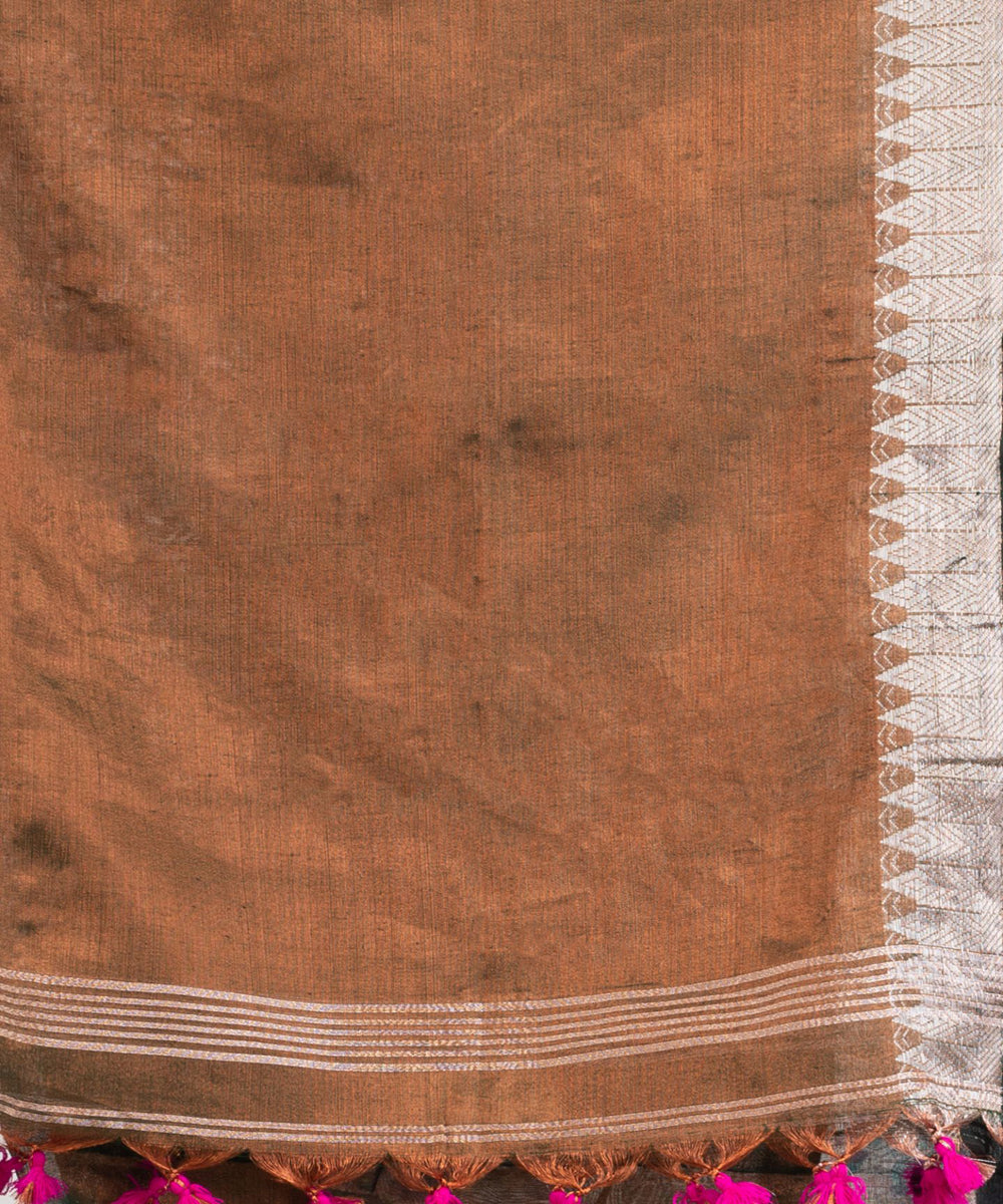 Brown handloom cotton tissue with jacquard border bengal saree