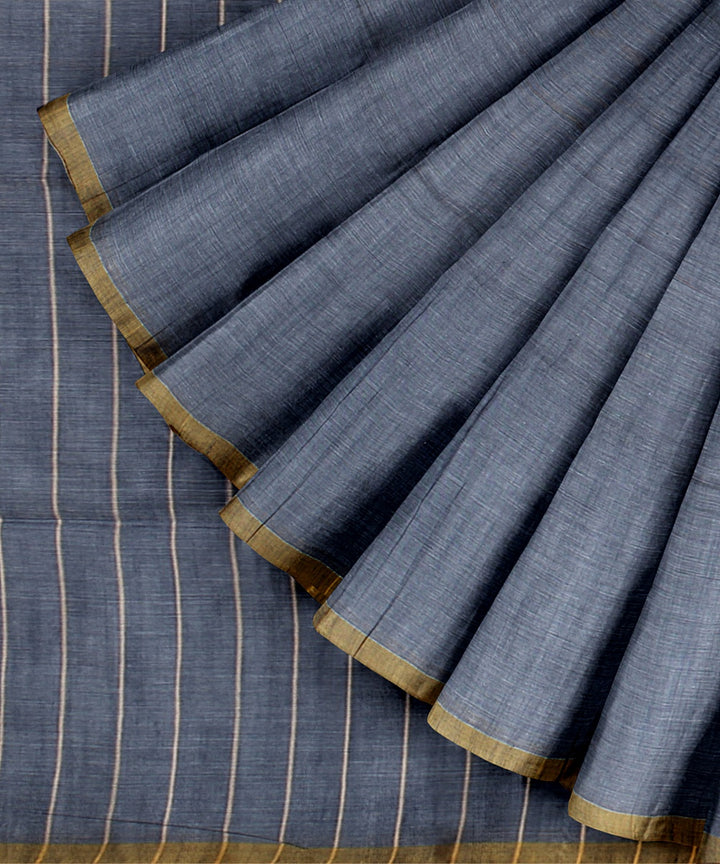 Blueish grey handloom cotton bengal saree