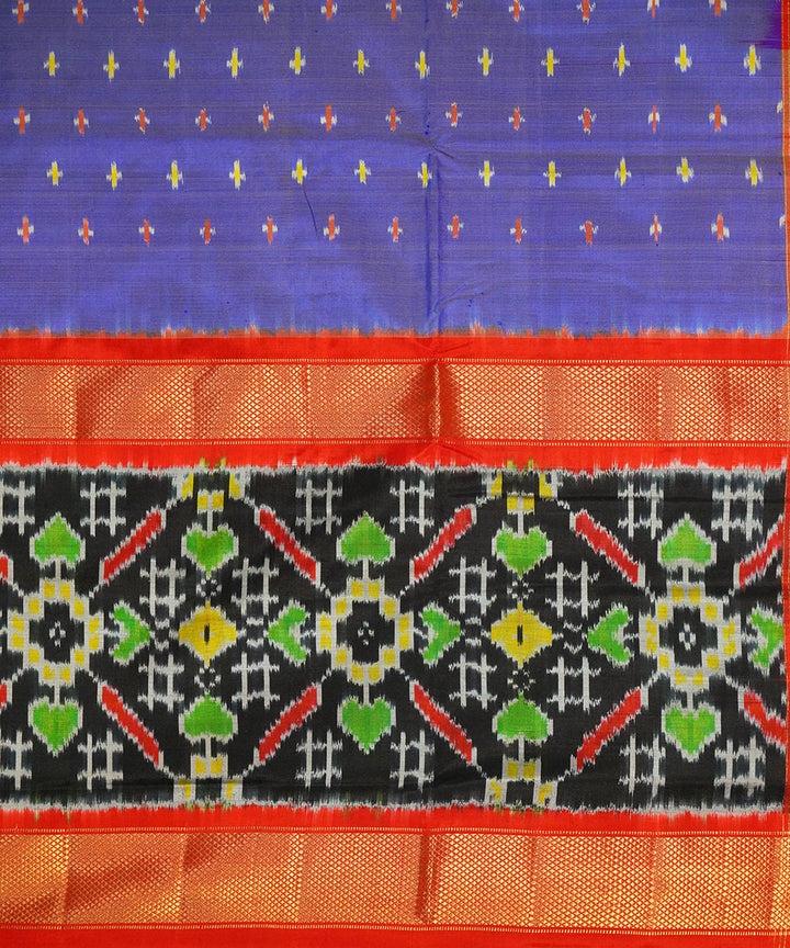 Navy blue red handwoven pochampally ikat silk saree