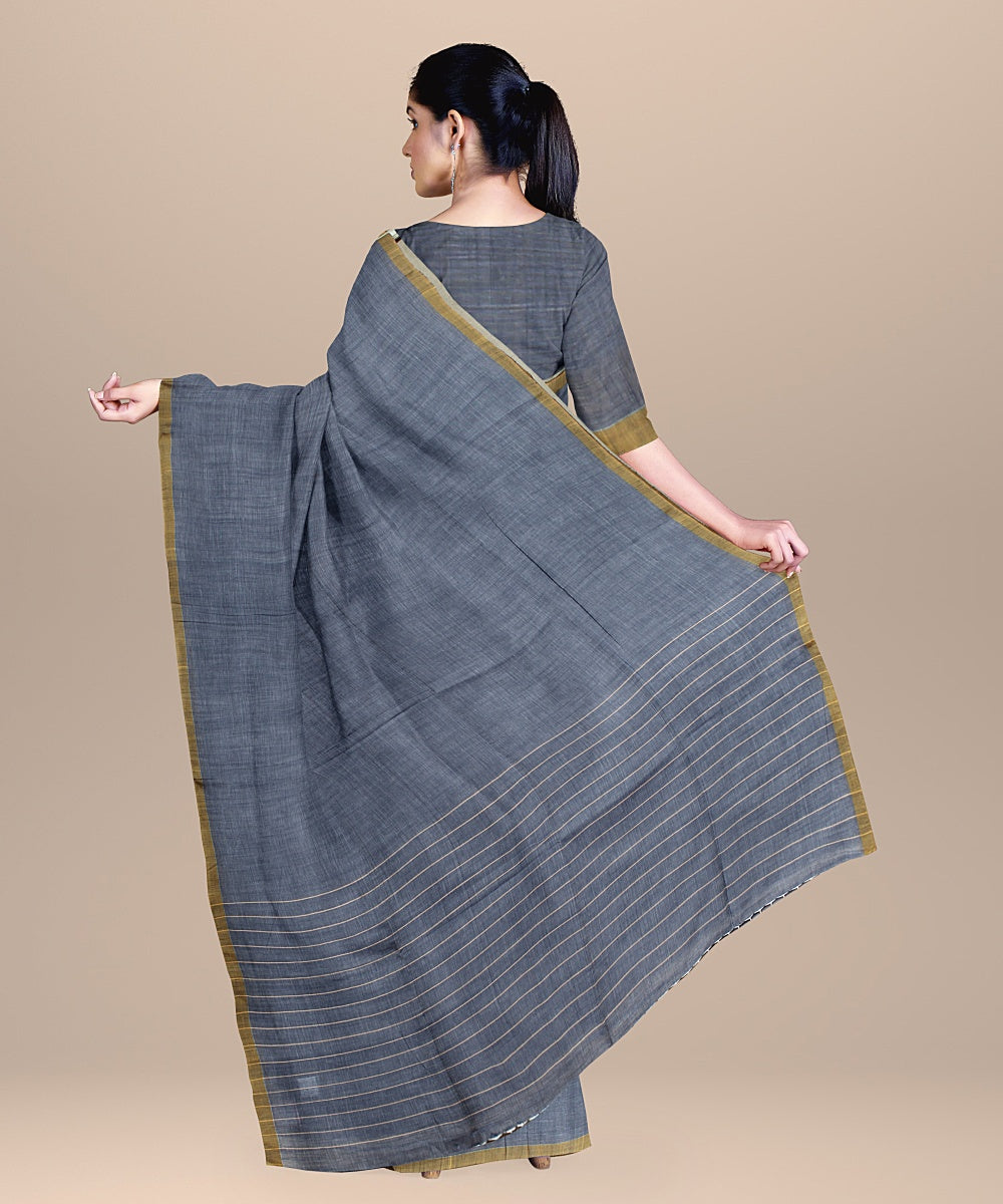 Blueish grey handloom cotton bengal saree