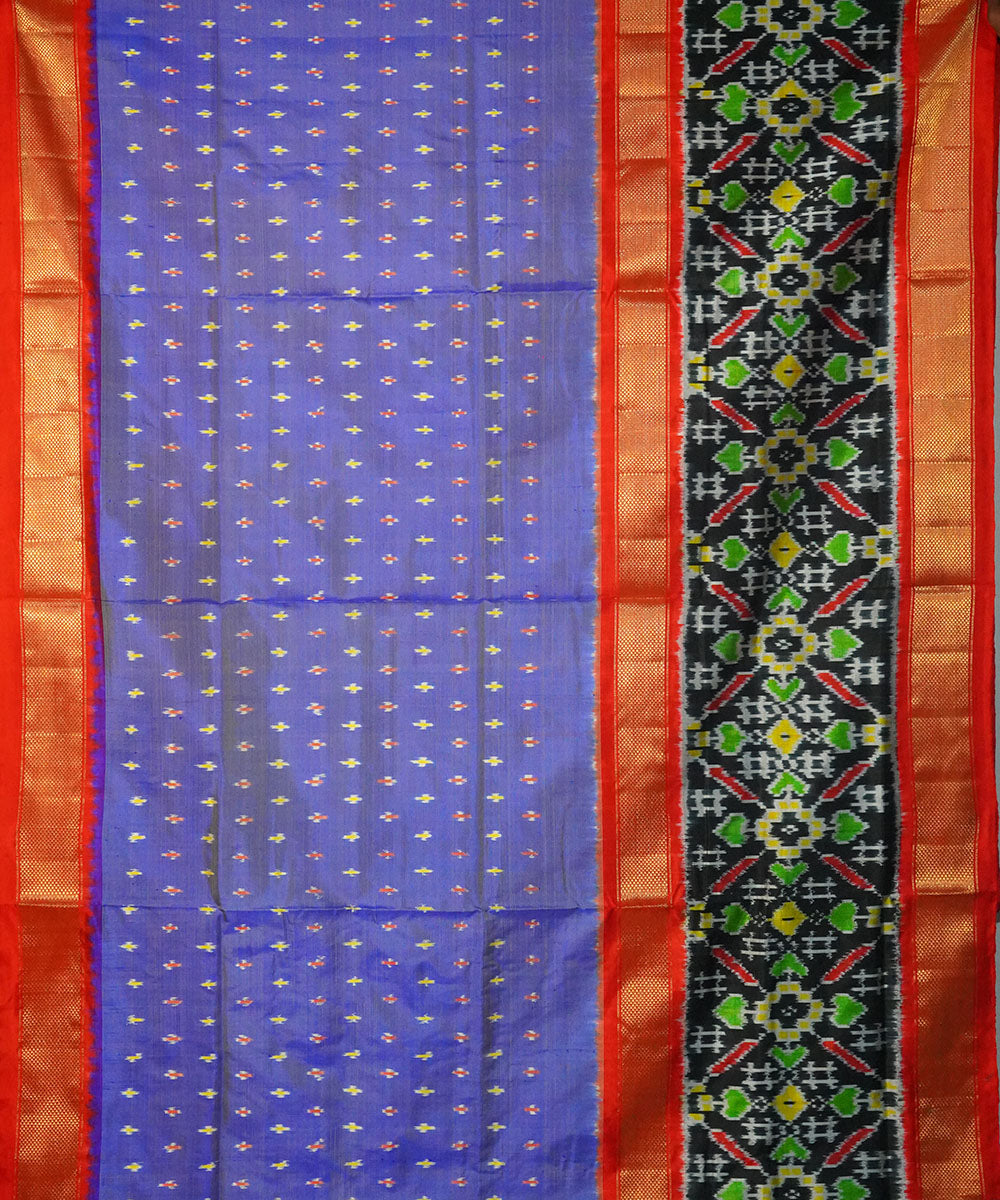 Navy blue red handwoven pochampally ikat silk saree