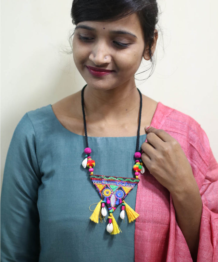 Multicolor cotton hand embroidered necklace