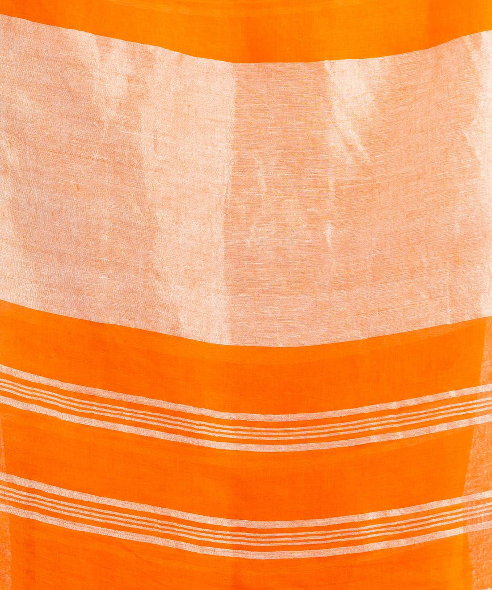 Orange handloom bengal linen saree