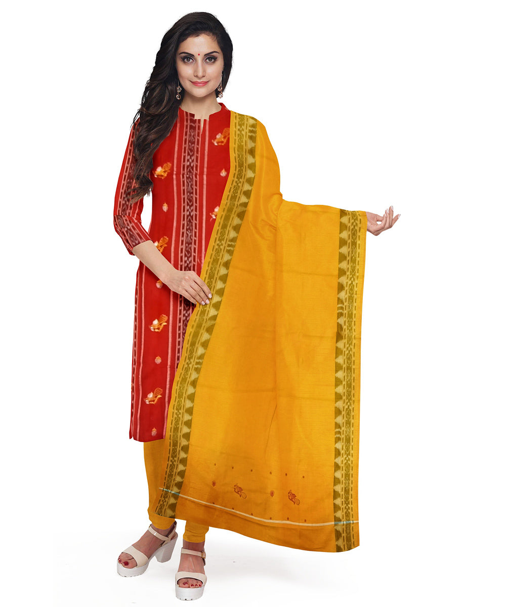 Orange yellow hand woven cotton nuapatna dress material
