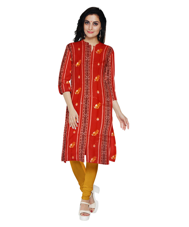 Orange yellow hand woven cotton nuapatna dress material