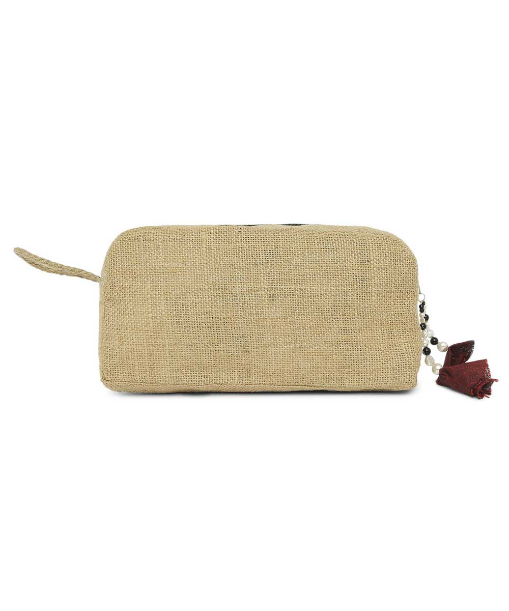 Maroon jute hand printed warli pouch