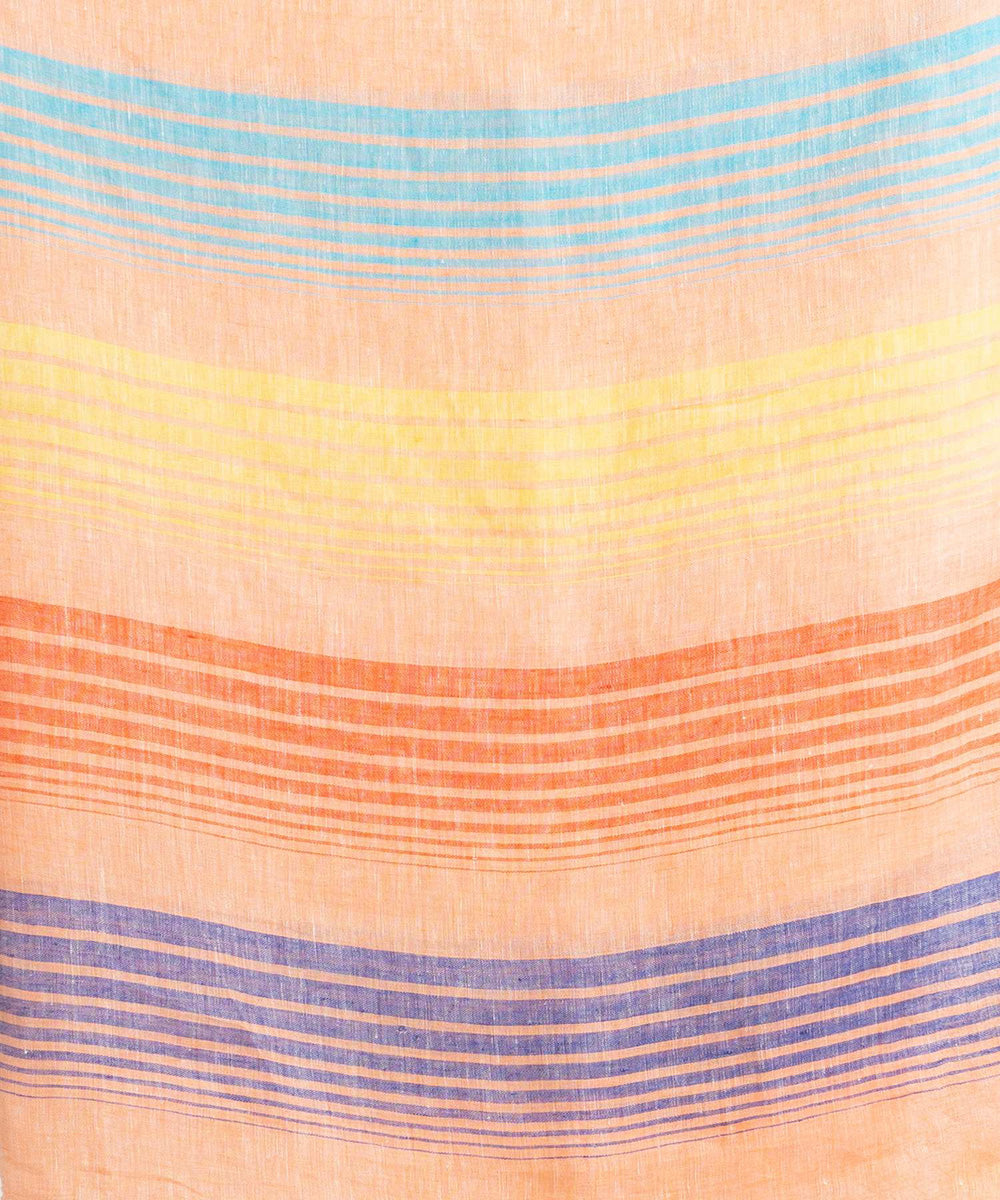 Peach with multicolor pallu handloom bengal linen saree