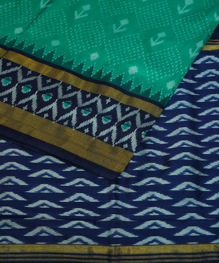 Light green blue handwoven pochampally ikat silk saree