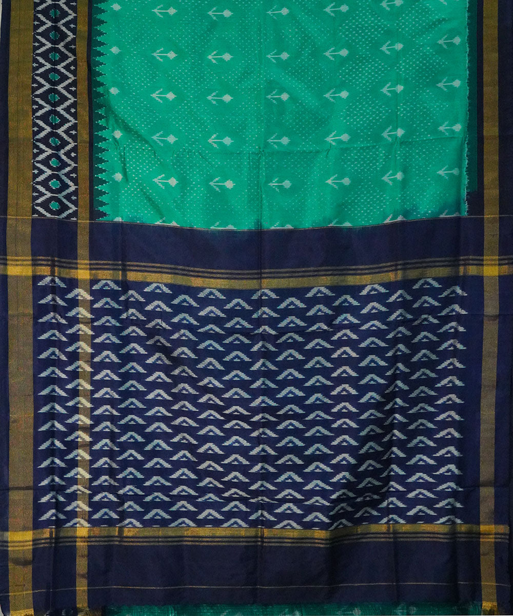 Light green blue handwoven pochampally ikat silk saree