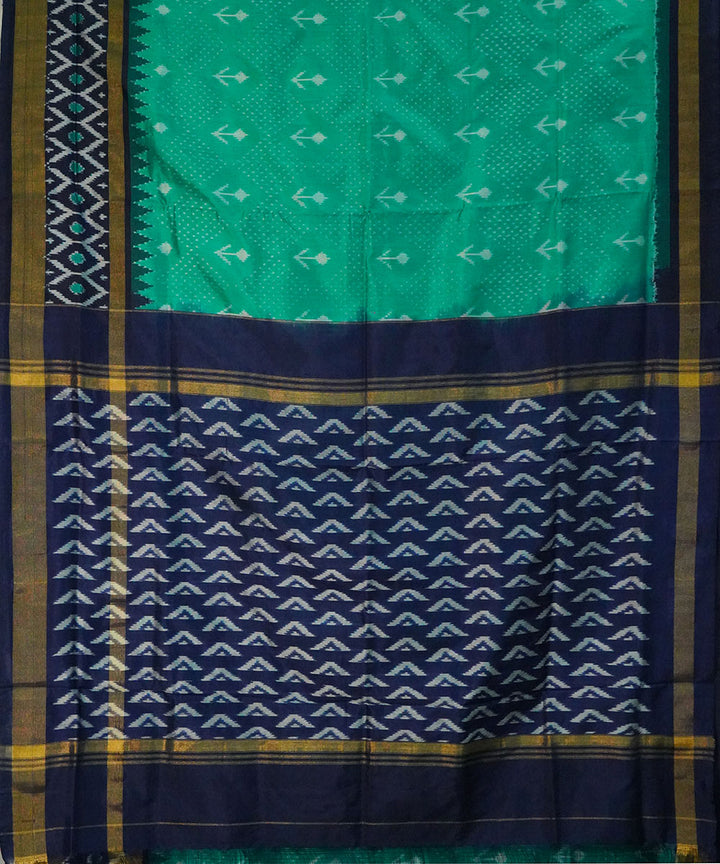 Light green blue handwoven pochampally ikat silk saree