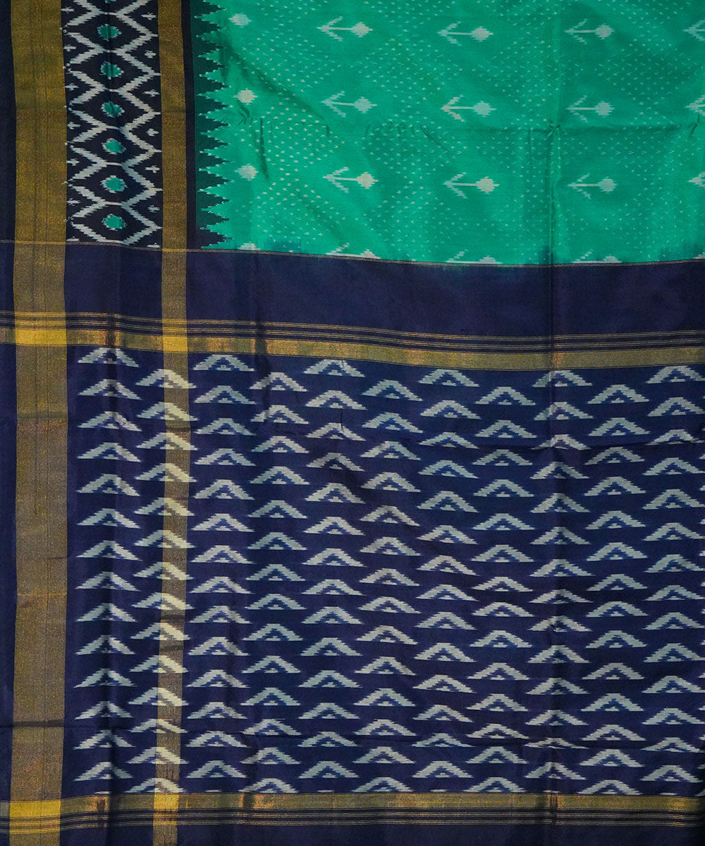 Light green blue handwoven pochampally ikat silk saree