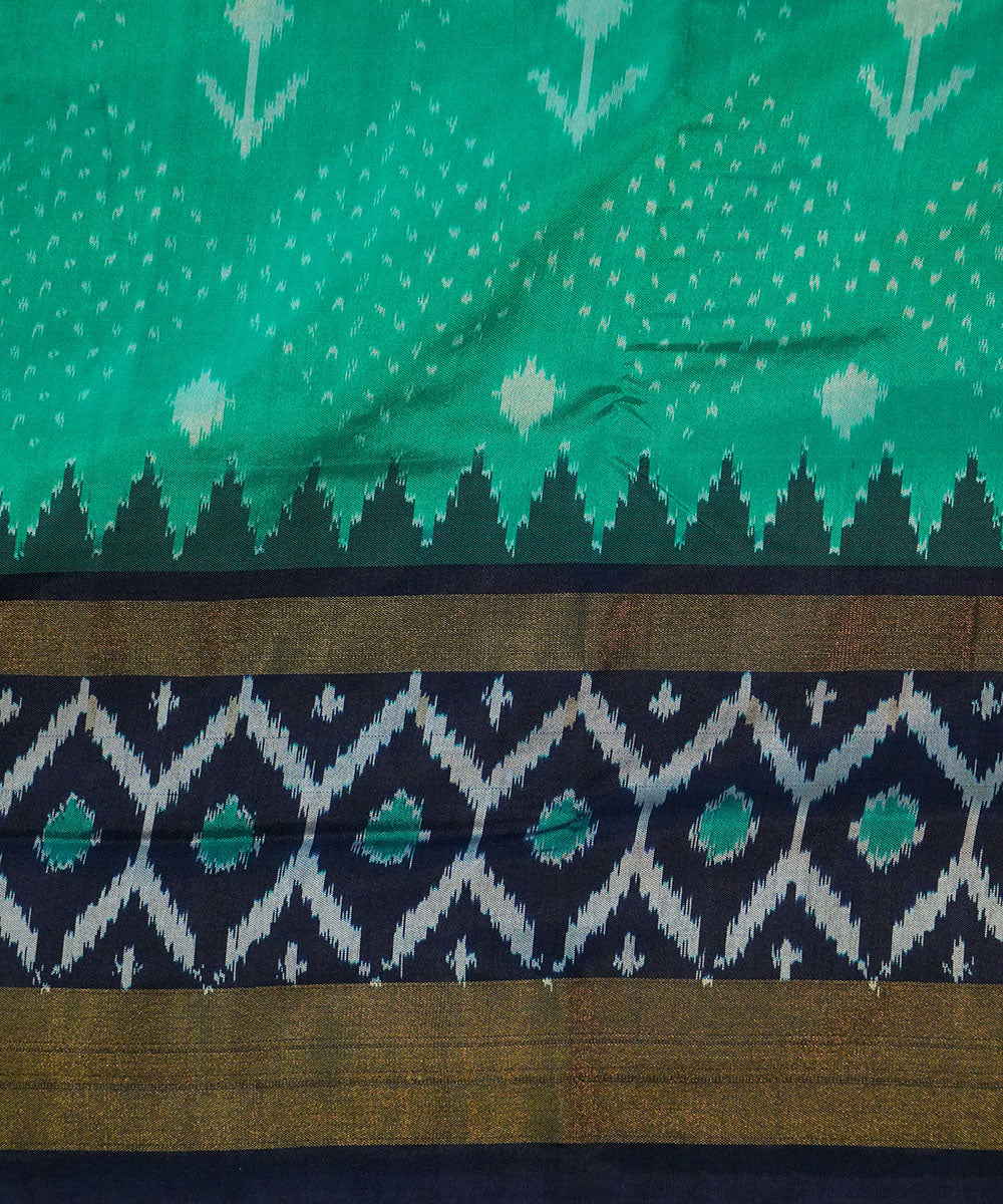 Light green blue handwoven pochampally ikat silk saree