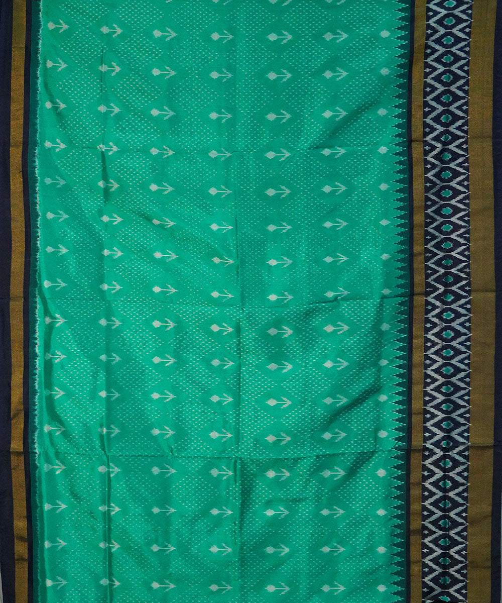 Light green blue handwoven pochampally ikat silk saree