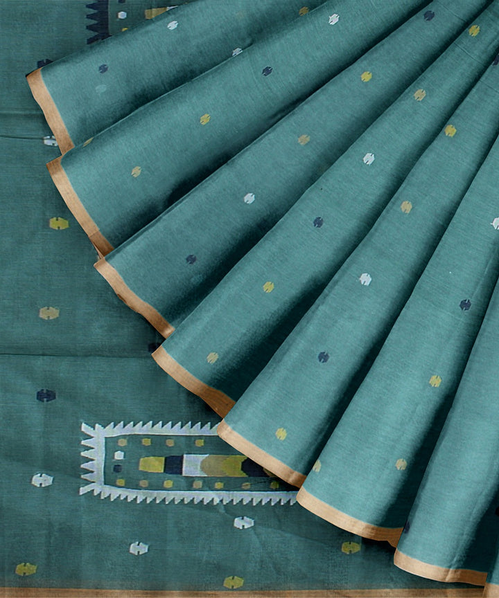 Cyan blue handloom cotton bengal saree