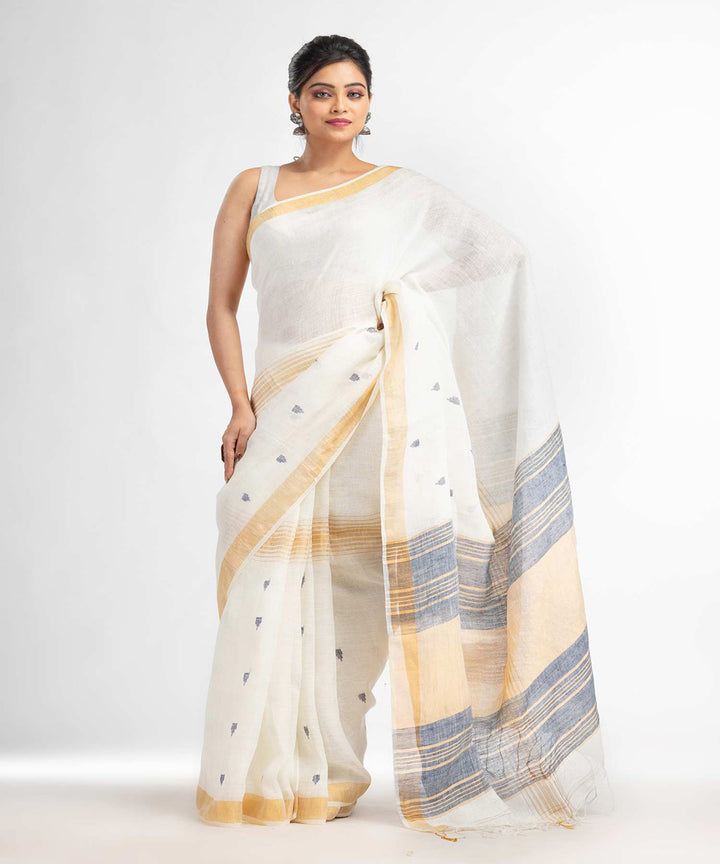 White handwoven bengal linen saree