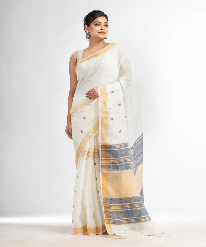 White handwoven bengal linen saree