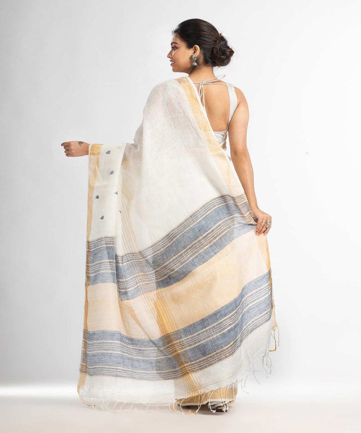 White handwoven bengal linen saree