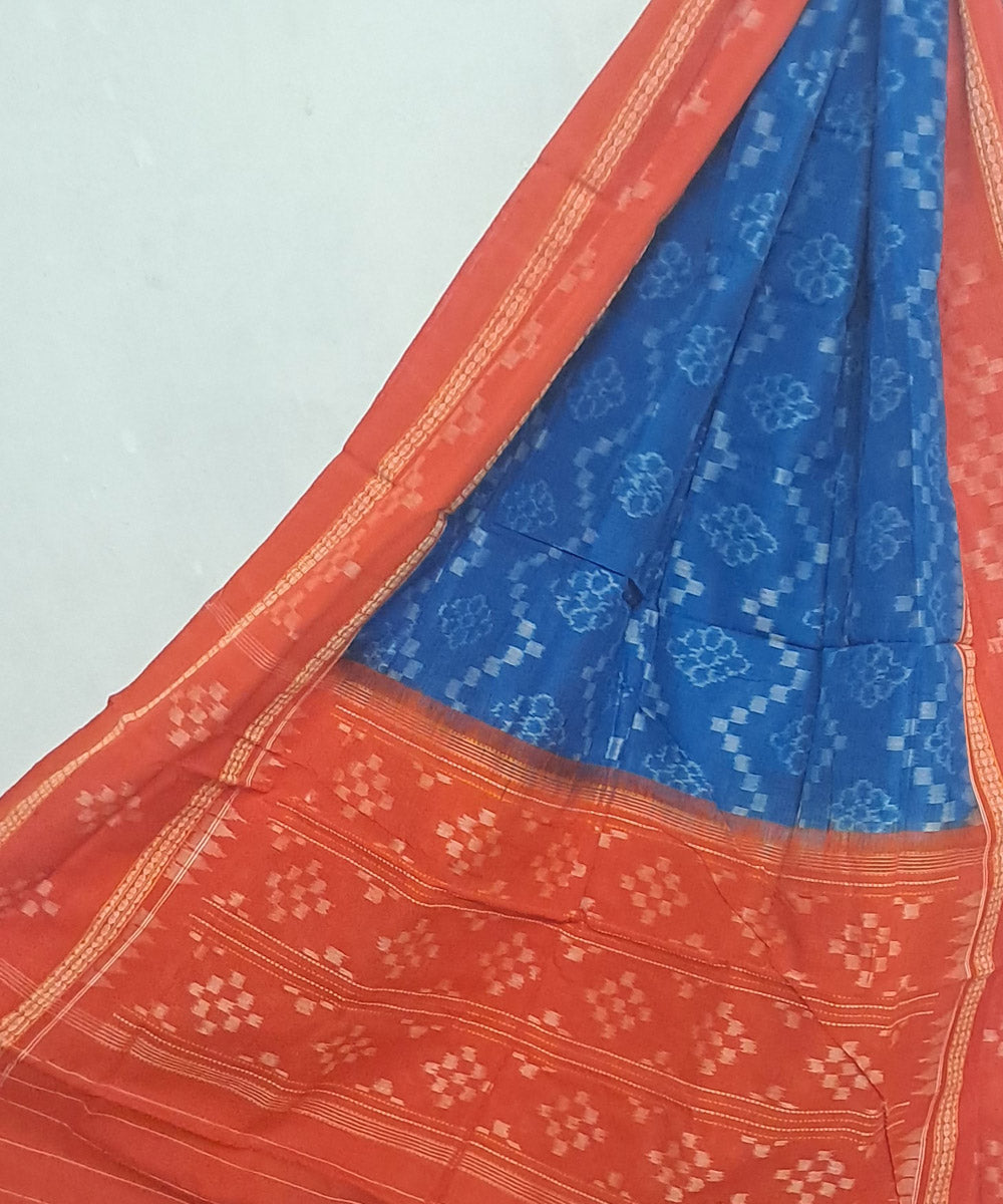 Cobalt blue orange handloom cotton sambalpuri dupatta