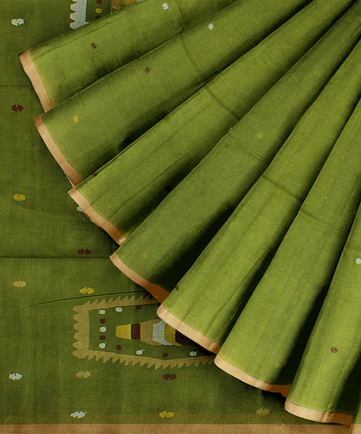 Olive green cotton handloom bengal saree