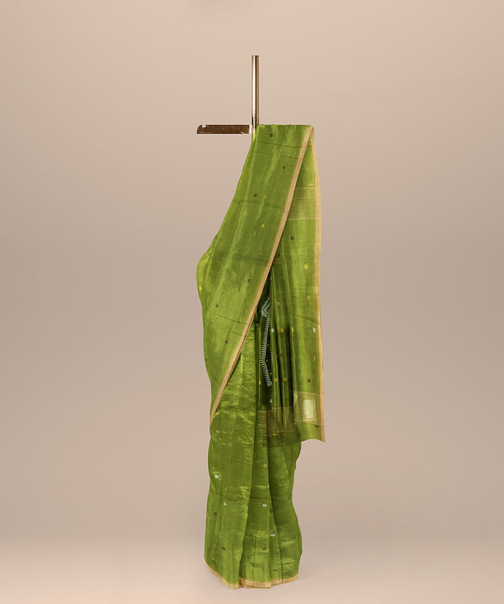 Olive green cotton handloom bengal saree