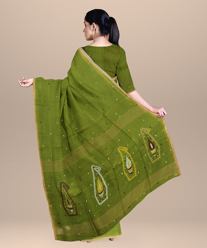 Olive green cotton handloom bengal saree