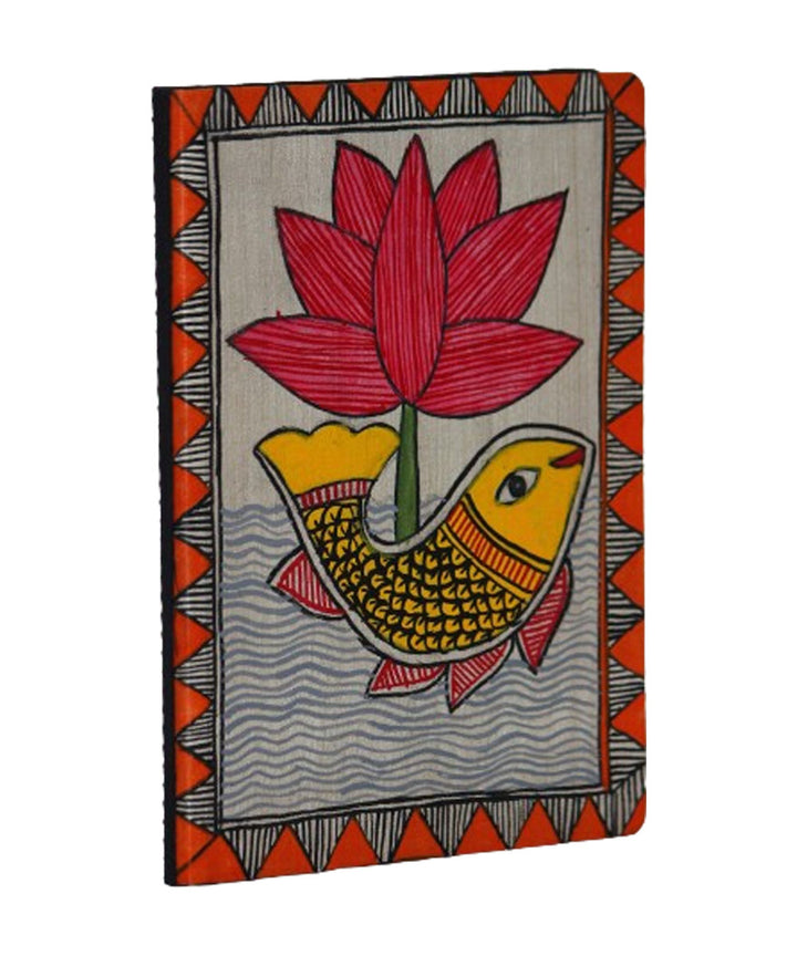 Pink yellow silk hand madhubani painting diary