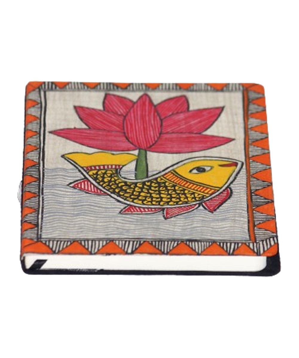 Pink yellow silk hand madhubani painting diary