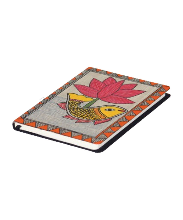 Pink yellow silk hand madhubani painting diary