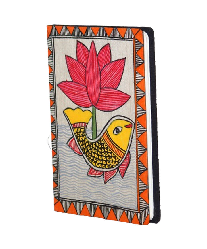 Pink yellow silk hand madhubani painting diary