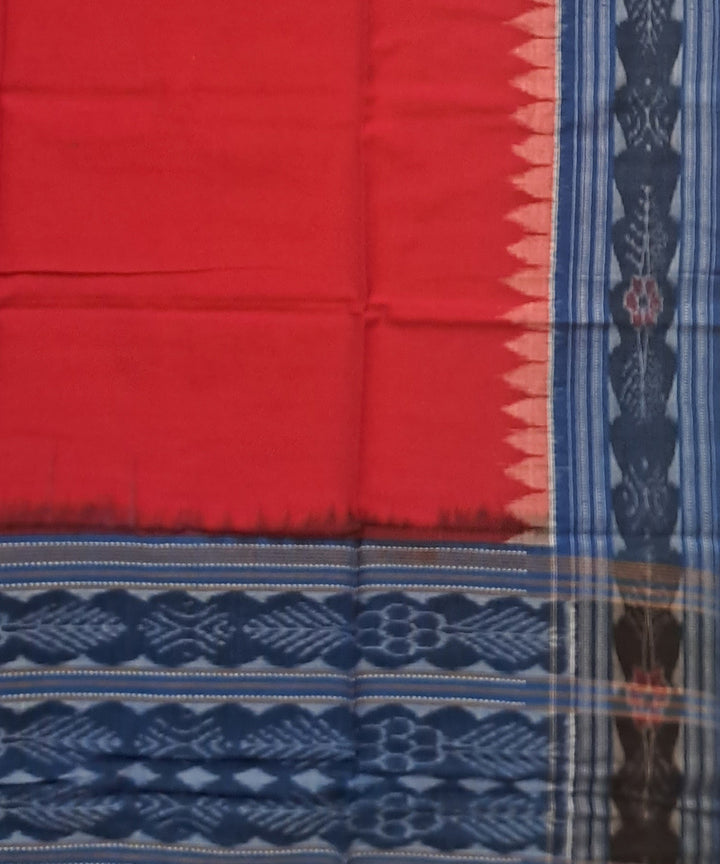 Crimson red blue handloom cotton sambalpuri dupatta