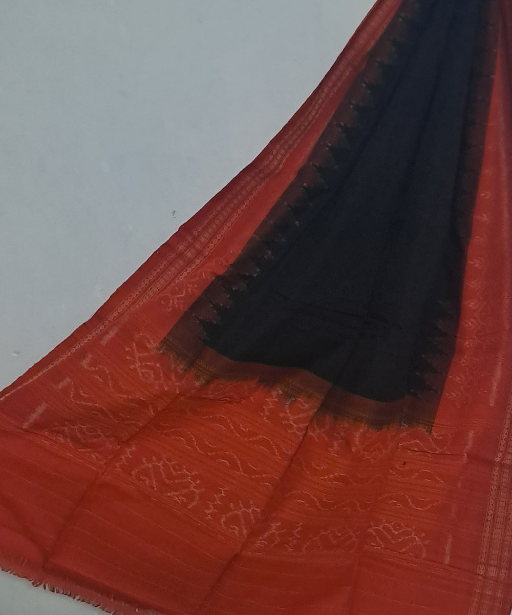Black rust handloom cotton plain sambalpuri dupatta