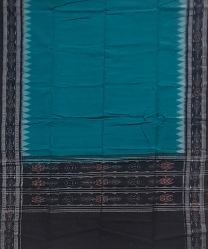 Teal green black handloom cotton sambalpuri dupatta