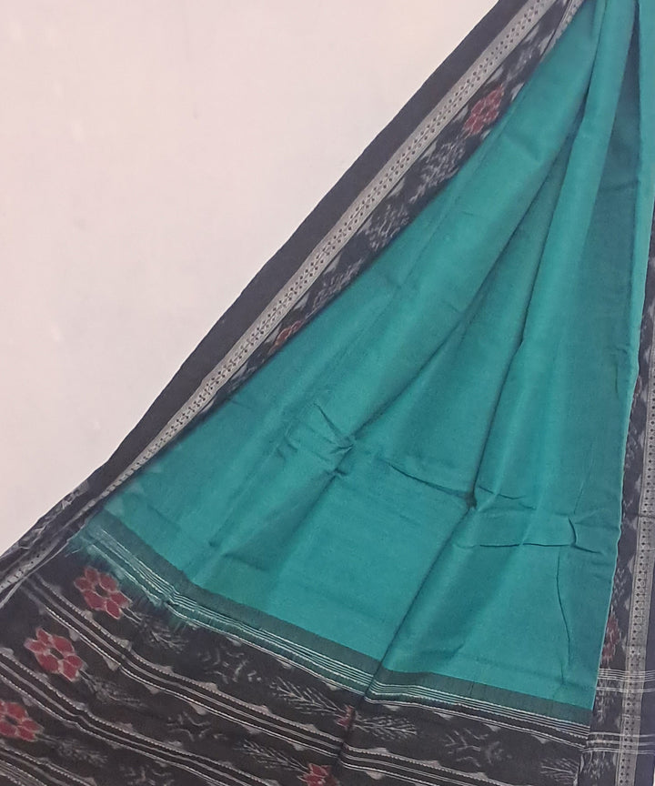 Teal green black handloom cotton sambalpuri dupatta