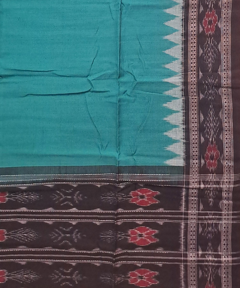 Teal green black handloom cotton sambalpuri dupatta