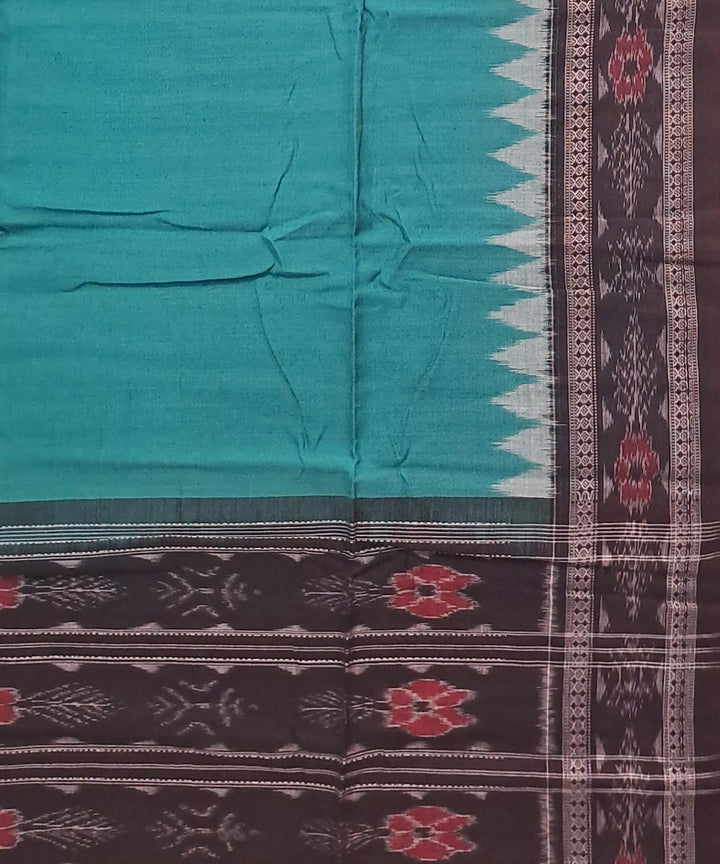 Teal green black handloom cotton sambalpuri dupatta