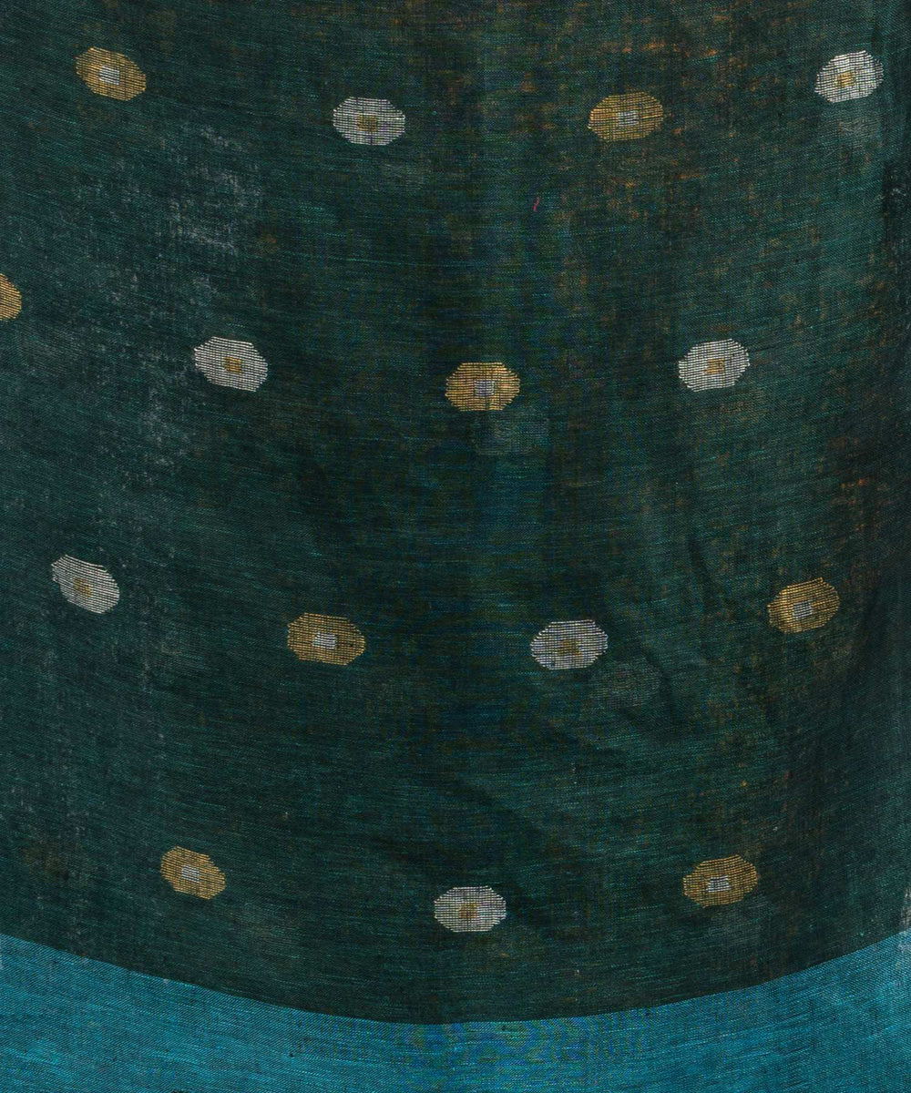 Dark green blue handwoven bengal linen saree