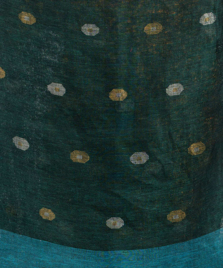 Dark green blue handwoven bengal linen saree