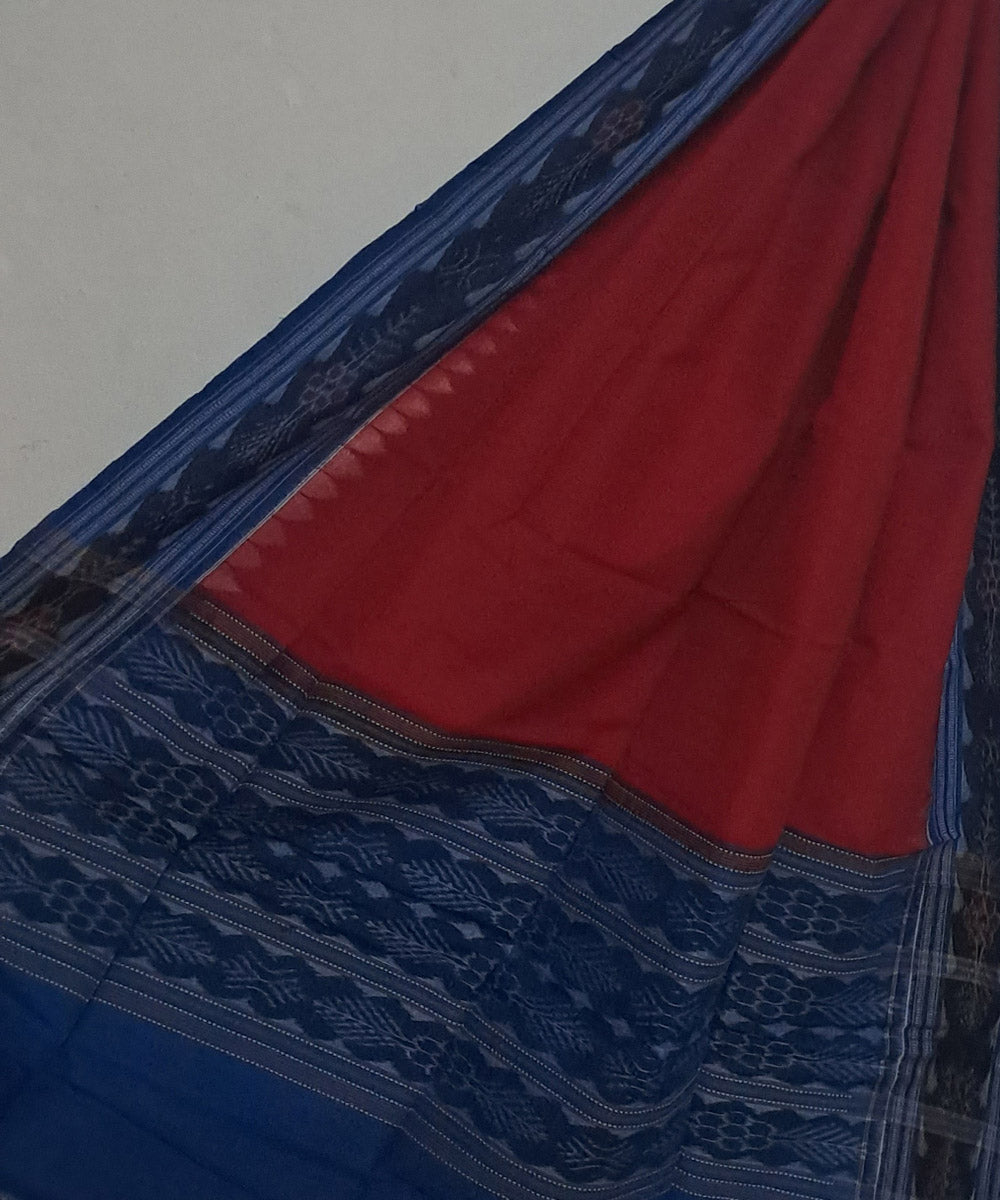 Deep red blue handloom cotton sambalpuri dupatta