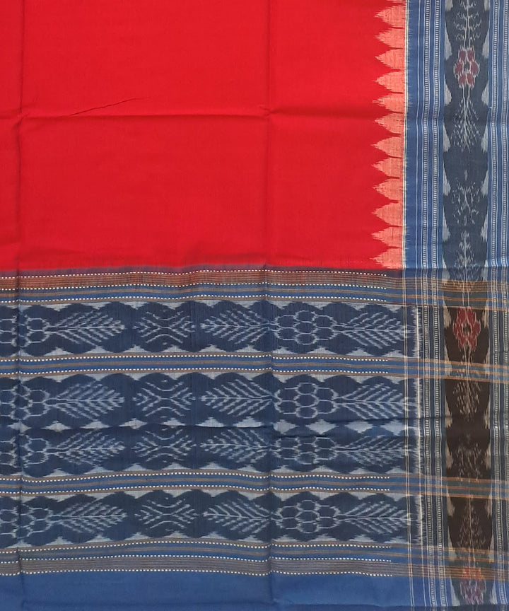 Deep red blue handloom cotton sambalpuri dupatta