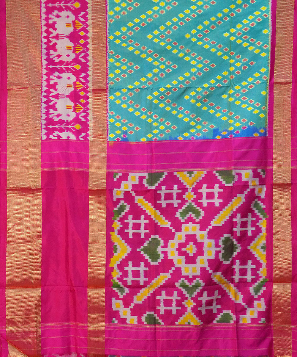 Light green pink handwoven pochampally ikat silk saree