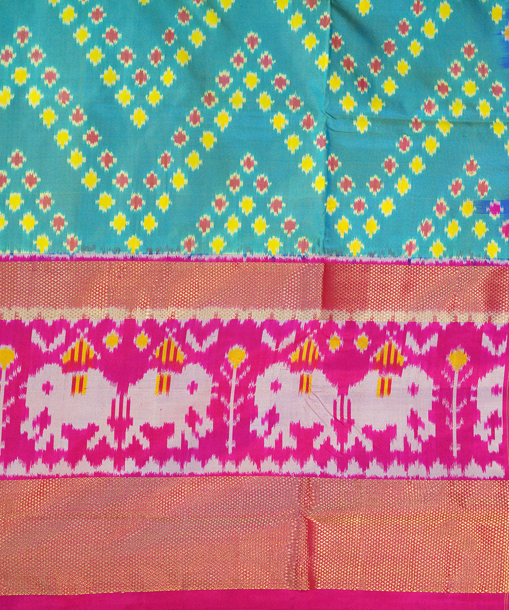 Light green pink handwoven pochampally ikat silk saree