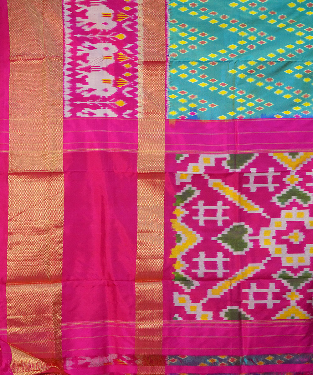 Light green pink handwoven pochampally ikat silk saree