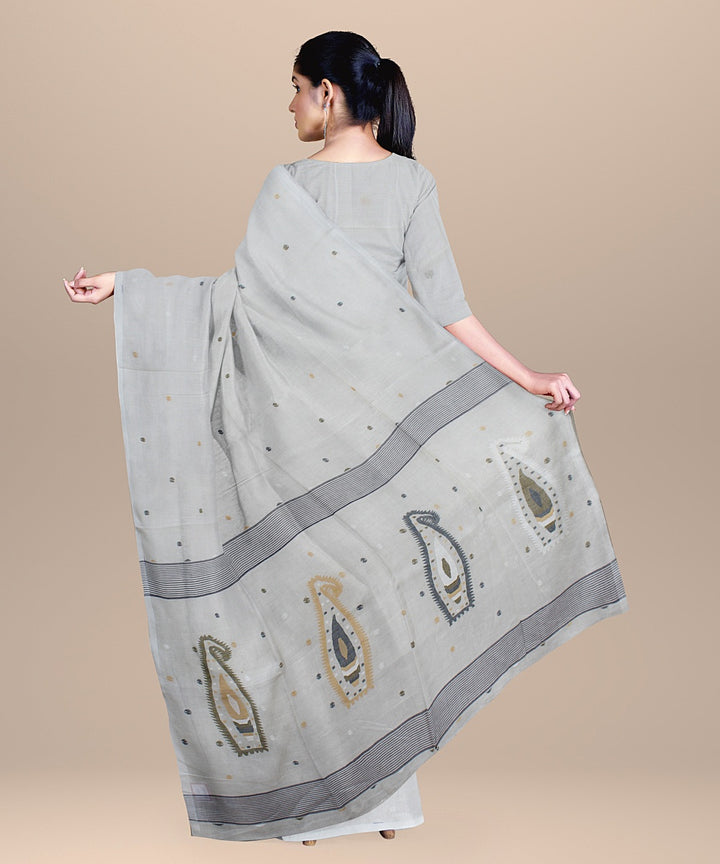 Offwhite black handloom cotton bengal saree