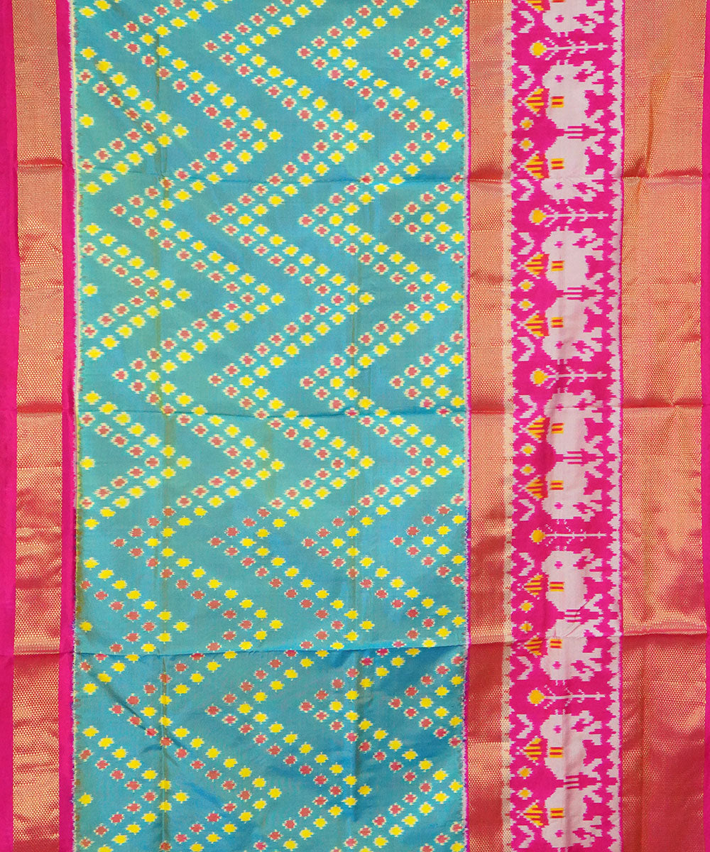 Light green pink handwoven pochampally ikat silk saree