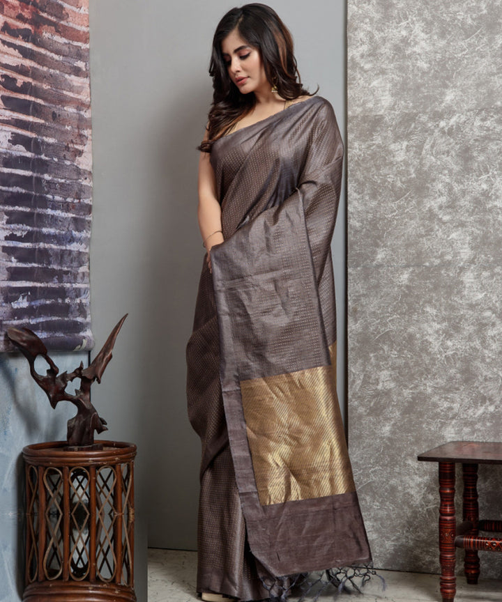Grey chhatisgarh tussar silk handwoven saree