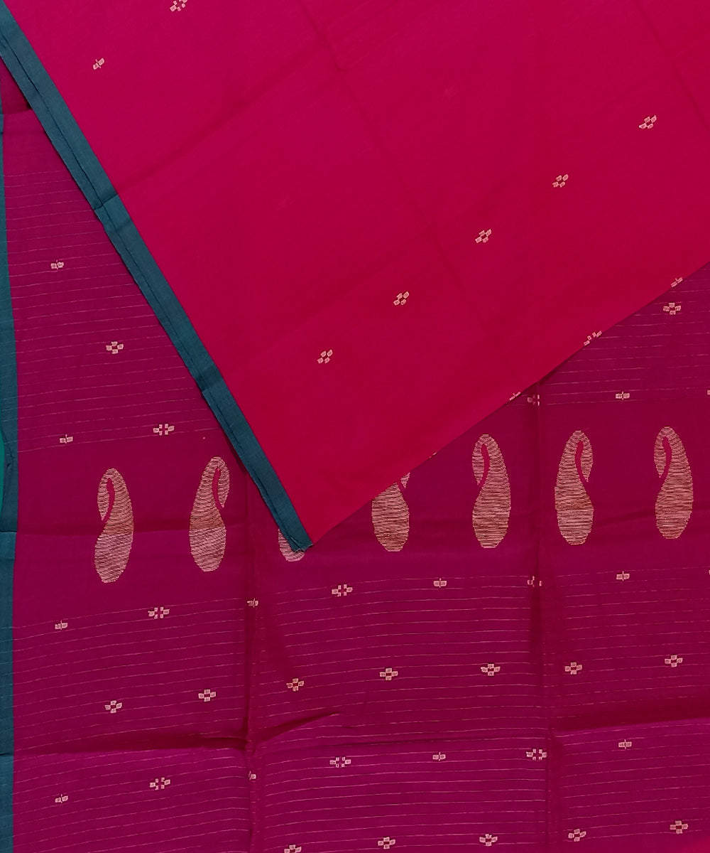 Pink green cotton handloom bengal saree