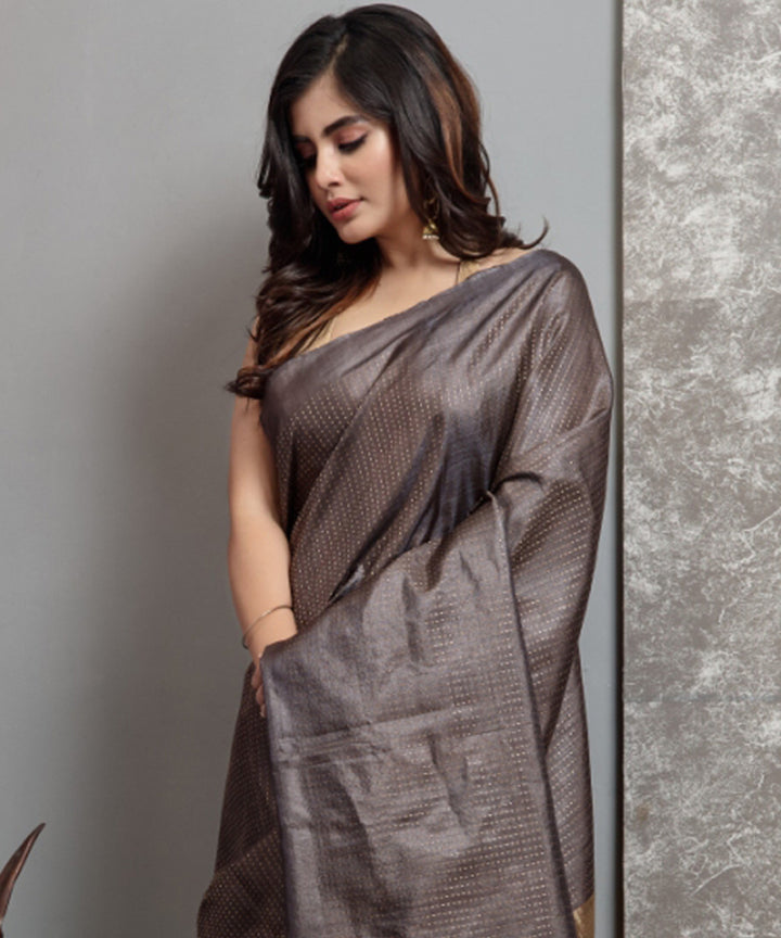 Grey chhatisgarh tussar silk handwoven saree