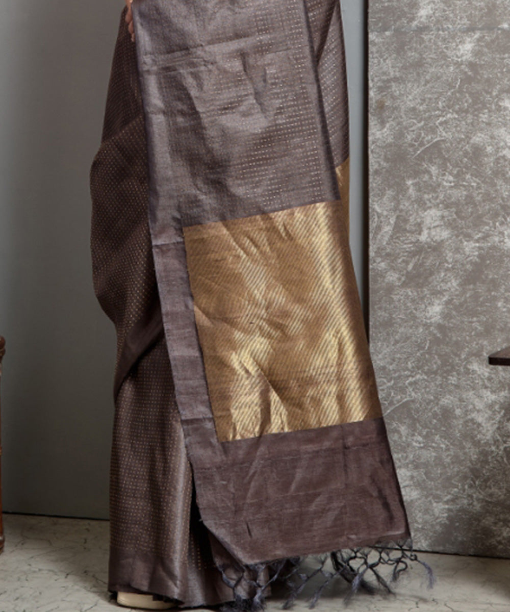 Grey chhatisgarh tussar silk handwoven saree